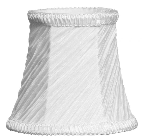 Yksivärinen kruunuvarjostin jonka materiaalina on vuoritettu kangas. Varjostimen väri on valkoinen.