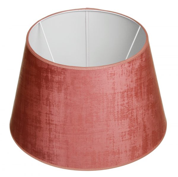 Kirjava lampunvarjostin jonka väri on vaaleanpunainen. Varjostin on materiaaliltaan laminoitua kangasta.