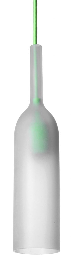 Pullon muotoinen, lasinen riippuva kattovalaisin. Valaisin on etsattua lasia ja siinä on vihreä kangaspäällysteinen johto.