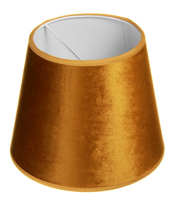 Yksivärinen lampunvarjostin jonka väri on kulta. Varjostin on materiaaliltaan laminoitua kangasta.