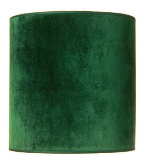 Sylinterin muotoinen vihreä lampunvarjostin. Varjostin on materiaaliltaan laminoitua kangasta.