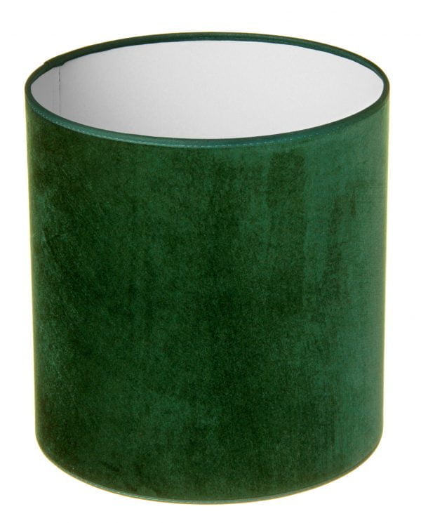 Sylinterin muotoinen vihreä lampunvarjostin. Varjostin on materiaaliltaan laminoitua kangasta.