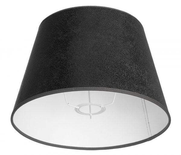 Yksivärinen lampunvarjostin jonka väri on musta. Varjostin on materiaaliltaan laminoitua kangasta. Sisäpuoli on valkoinen.