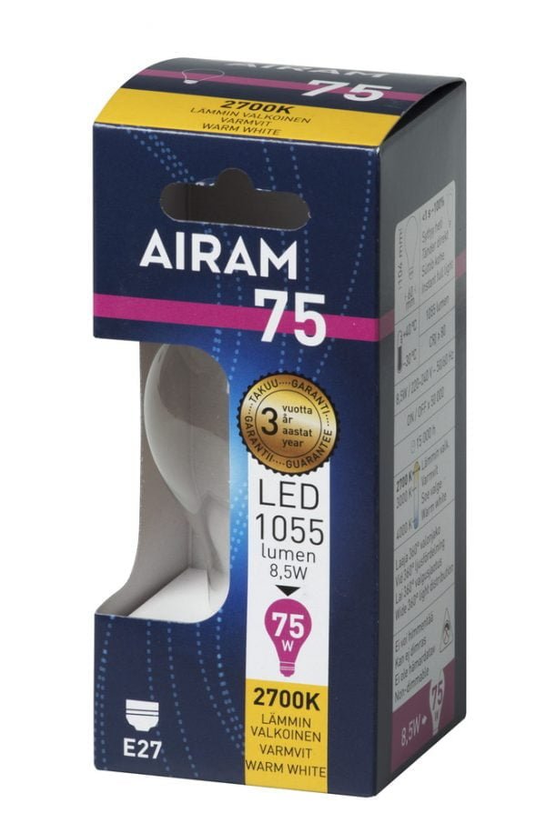 Airam E27 LED filamentti -vakiolamppu, 1055 luumenia, pakkaus