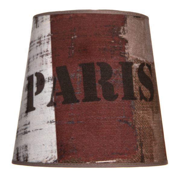 Big City-20L Paris on ruskea lampunvarjostin, joka levenee ylhäältä alaspäin. Kankaassa on kolme pystyraitaa sekä teksti PARIS.