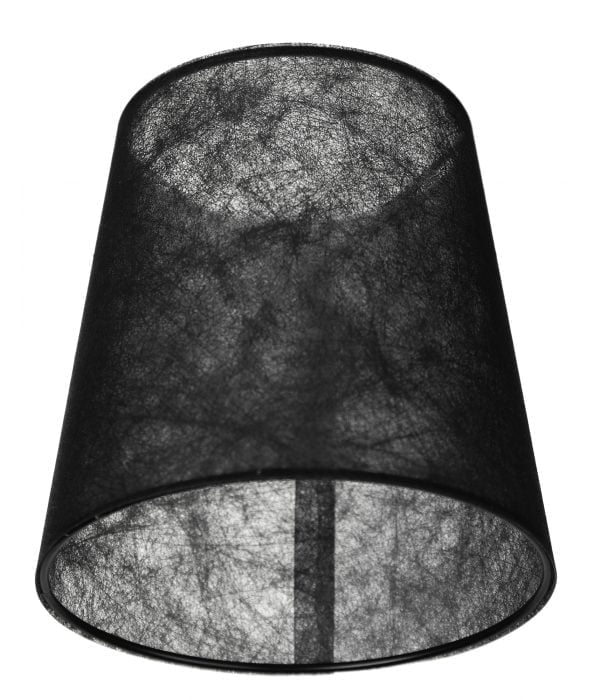 Läpikuultava lampunvarjostin jonka väri on musta. Varjostin on materiaaliltaan laminoitua kangasta.